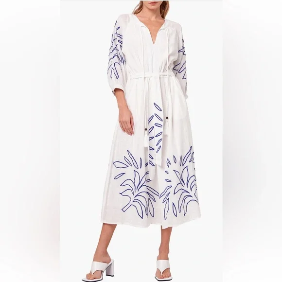 NWT Ciebon Eliza Embroidered A-Line Cotton Midi Dress in White Sz XL - Picture 15 of 16
